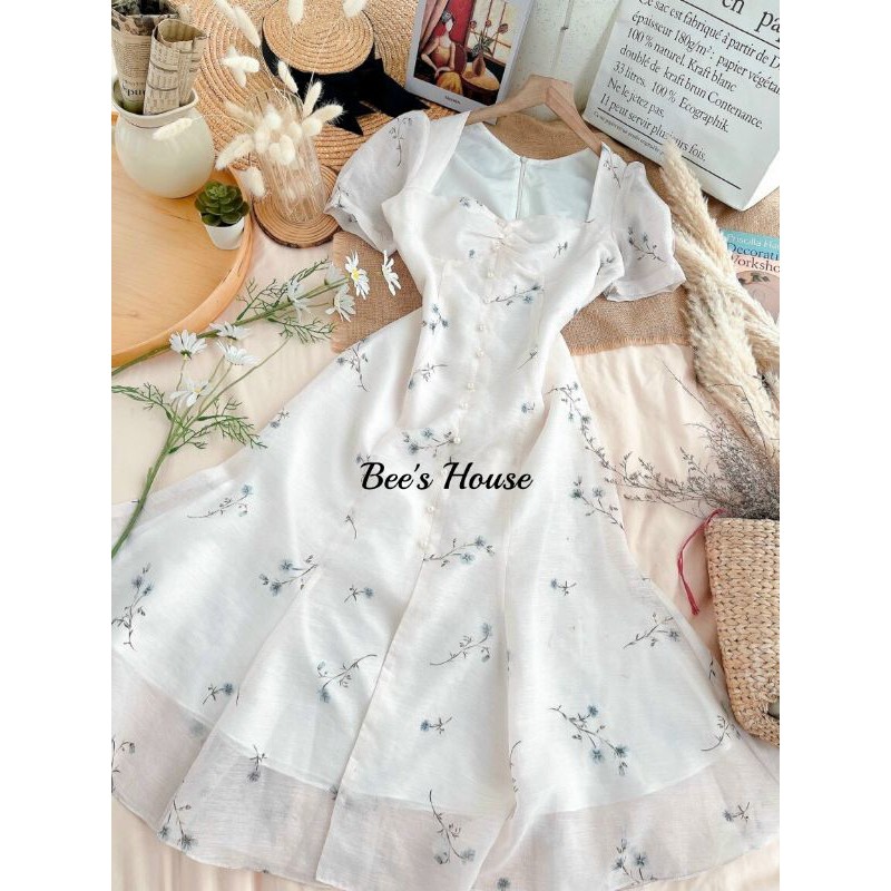 ĐẦM MIDI HOA TRẮNG