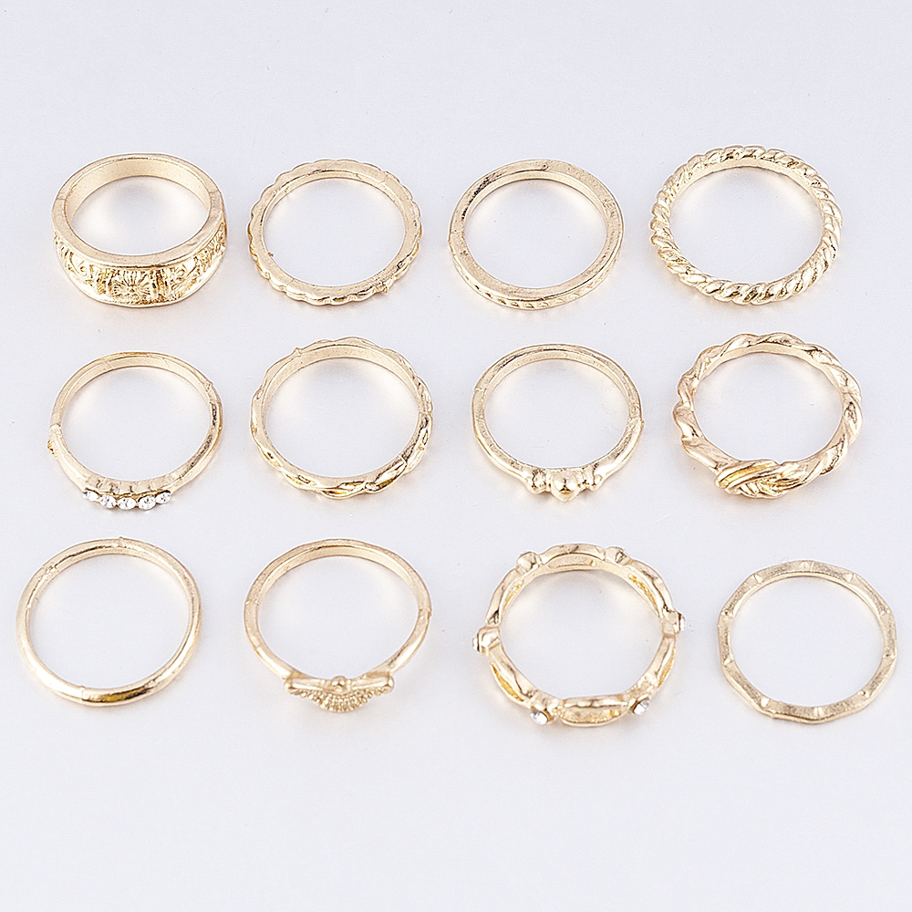 Set 12 nhẫn mạ vàng đeo đốt ngón tay phong cách cổ điển