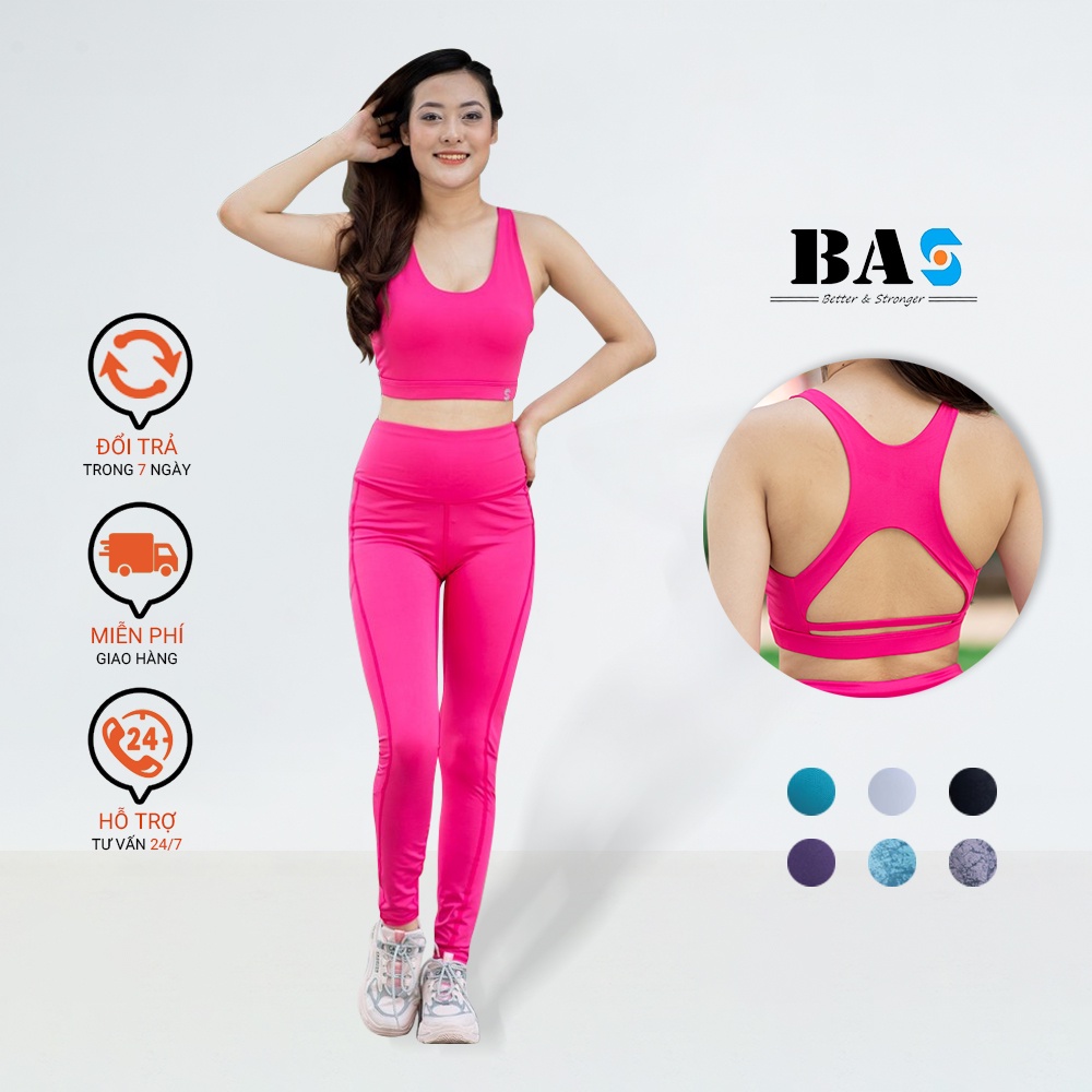 Set thể thao cách điệu tập gym yoga BAS sport bra dáng croptop phối legging nâng mông cạp cao tôn dáng - S40037.