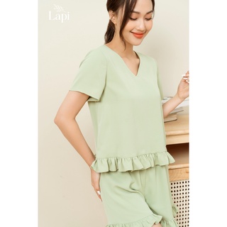 Bộ Đồ Ngủ Lụa Cổ V Nhún Bèo Lapi BDN36