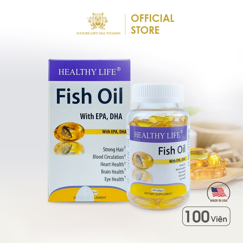 Viên Uống Dầu Cá Healthy Life Fish Oil Bổ Sung EPA và DHA, Tốt Cho Mắt, Não, Tim Mạch