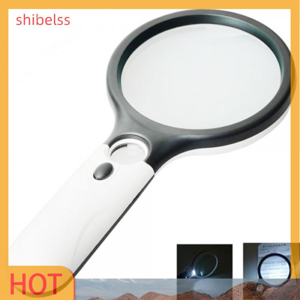 （ʚshibelss）3 LED Light 45X Handheld Reading Magnifying Glass Lens Jewelry Watch Loupe 