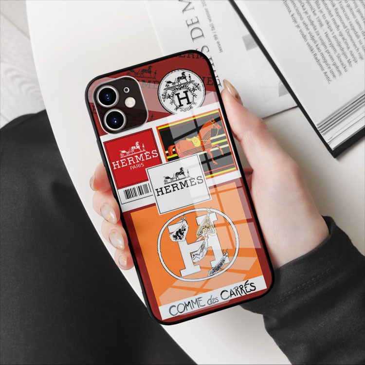 Ốp kính cường lực hình logo Hermes/LV Chống Trầy riêng mình Iphone OK-JC20210075