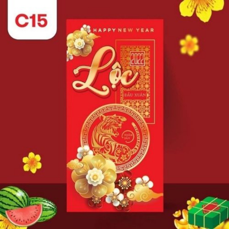 Bao lì xì độc lạ giá sỉ rẻ màu đỏ đẹp tết 2022 hoạt hình con cọp cute dễ thương thần tài tiền đô chất giấy c150 cứng cáp