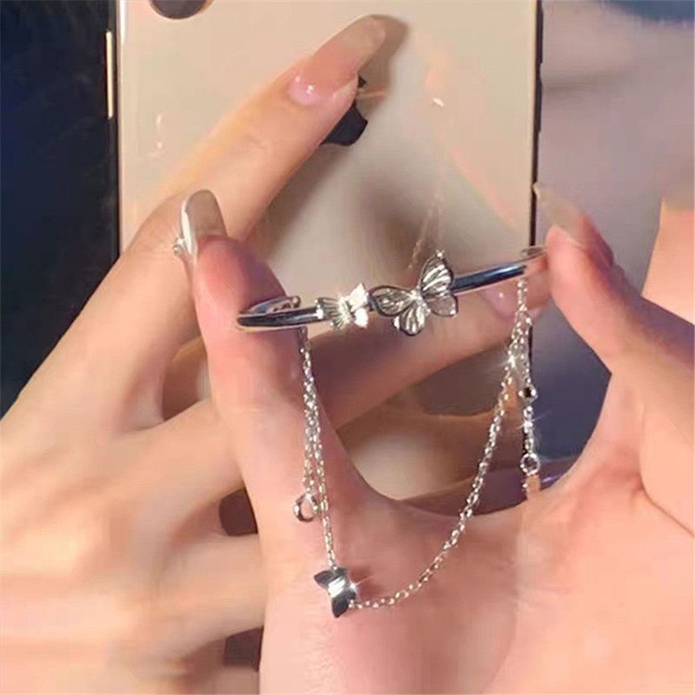 Vòng Tay Hai Lớp Bằng Kim Loại Hình Bướm ĐơnYanqueens  Giản Thời   Trang Cho Nữ