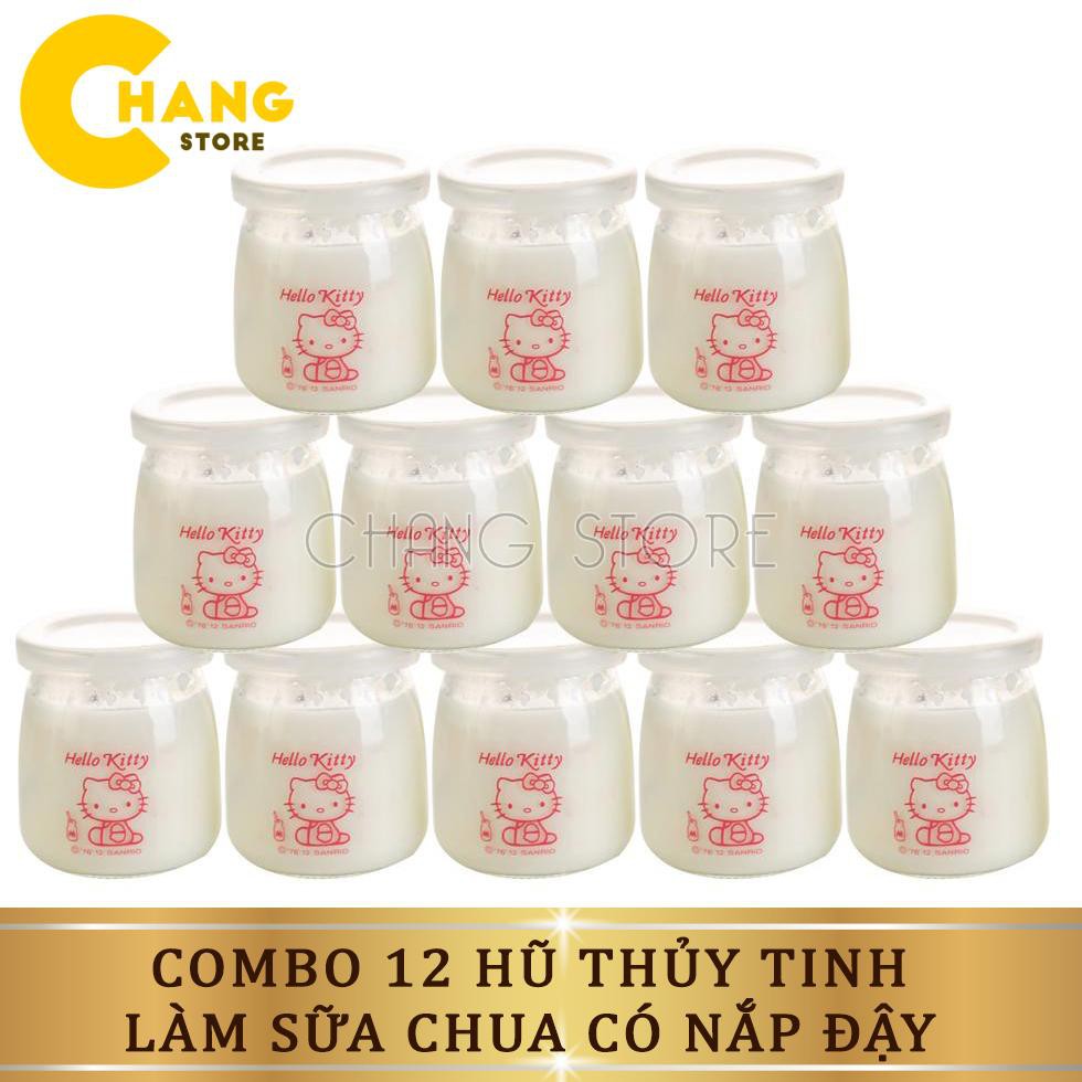 Combo 12 Hũ Thủy Tinh Làm Sữa Chua Có Nắp Đậy In Hình Ngộ Nghĩnh Tiện Lợi