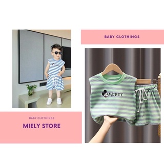 Bộ ba lỗ thun kẻ cho bé trai và bé gái hình mickey từ 8 -28kg miely store