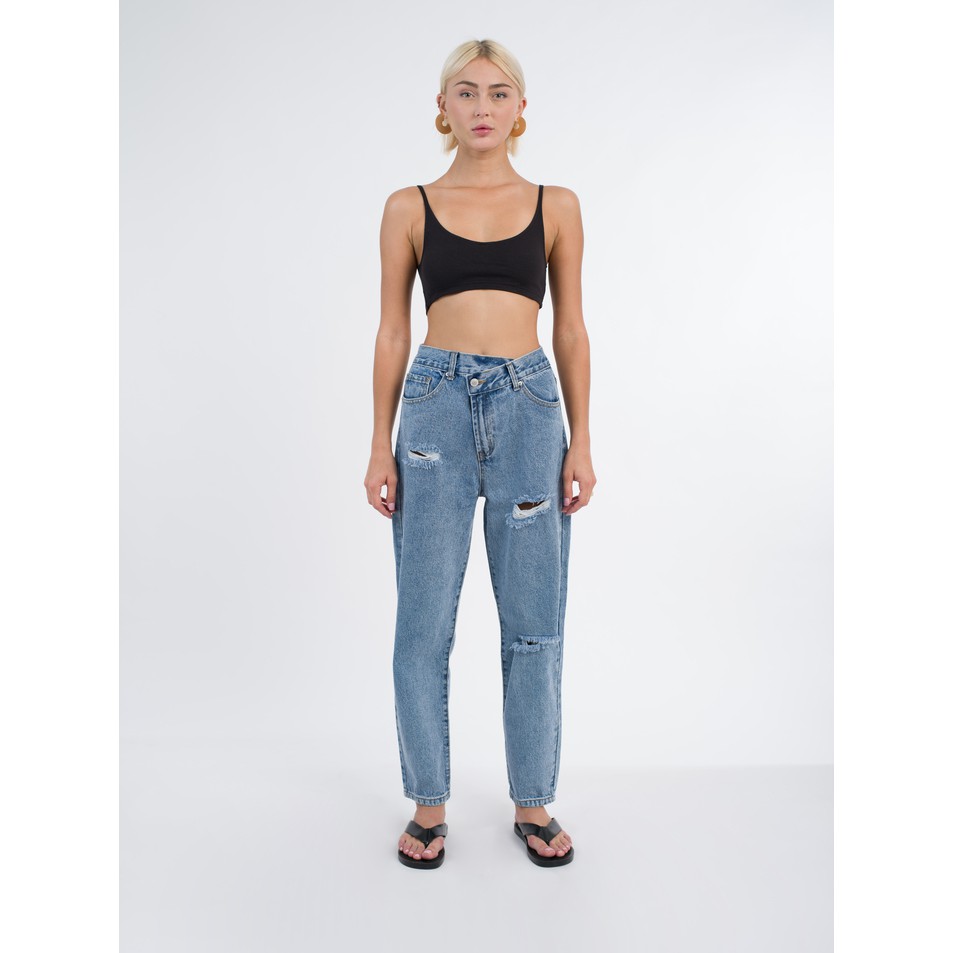 Là min - Quần Jeans Asymmetrical Button Mom Jeans