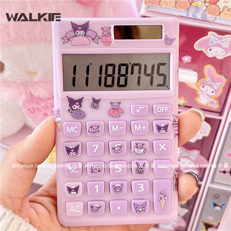 SANRIO Máy Tính Xách Tay Mini Năng Lượng Mặt Trời 6 Chữ Số Họa Tiết Hoạt Hình Kuromi Đáng Yêu