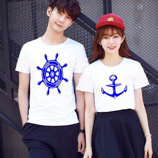 Áo Thun Cặp Đôi Tình Yêu Unisex Nam Nữ Ngắn Tay In 3D Logo Cô Bé Cậu Bé Xinh Cute, Vải Cotton Organic Mềm Mịn Thoáng Mát