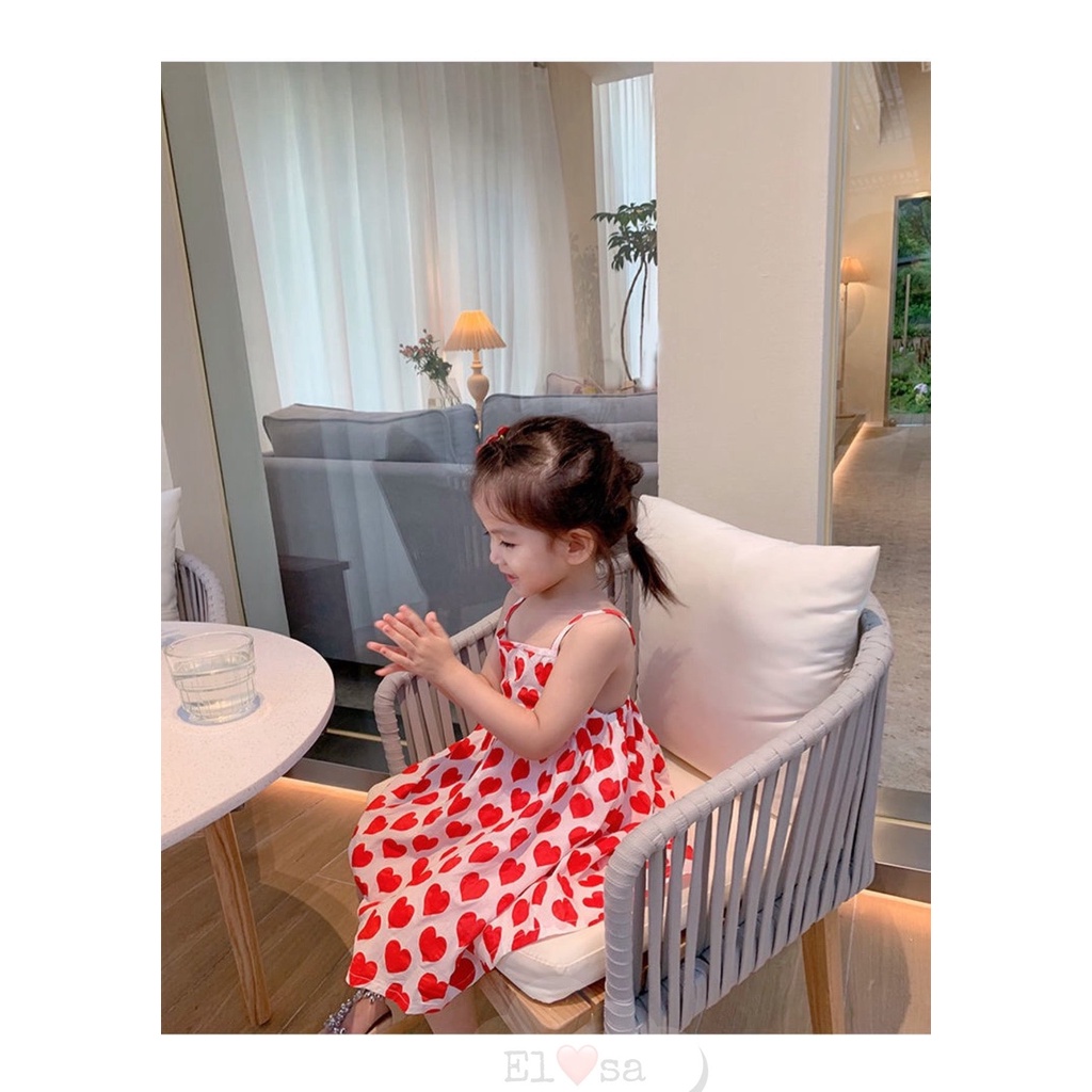 Váy bé gái - Váy 2 dây hoa tím, tim đỏ Vải đũi mềm mát thấm hút mồ hôi siêu xinh cho bé từ 1-5 Tuổi