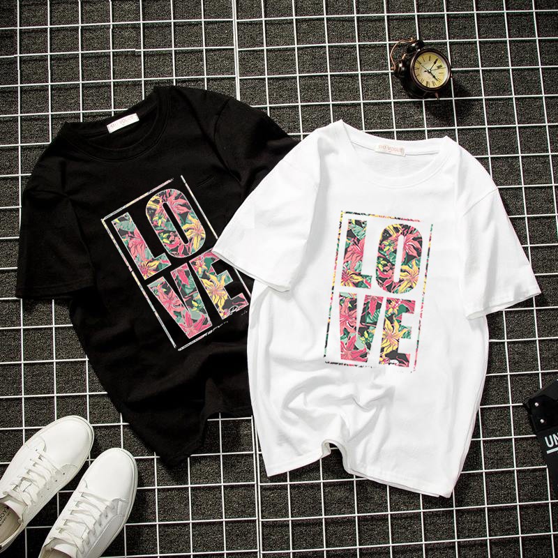 Áo thun unisex form rộng họa tiết chữ kiểu love thời trang cá tính vải dày mịn 2019T1355