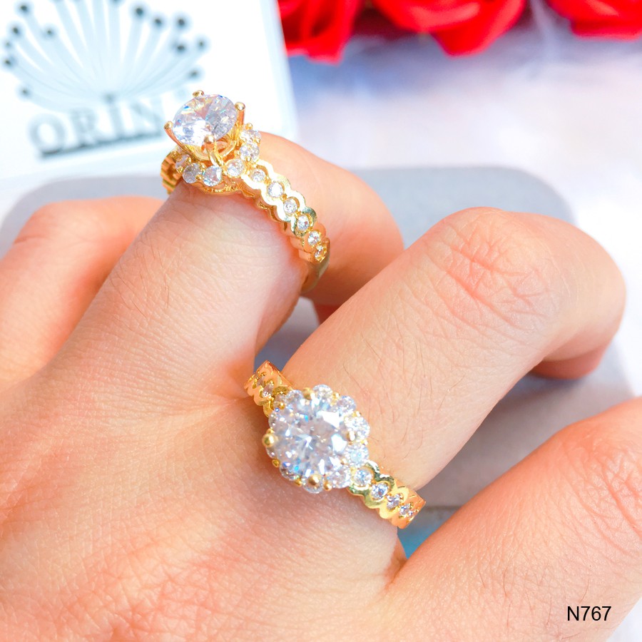 Nhẫn Kim Tiền Đá 💎𝑭𝑹𝑬𝑬𝑺𝑯𝑰𝑷 💎Nhẫn nữ đính đá bền màu thiết kế cao cấp