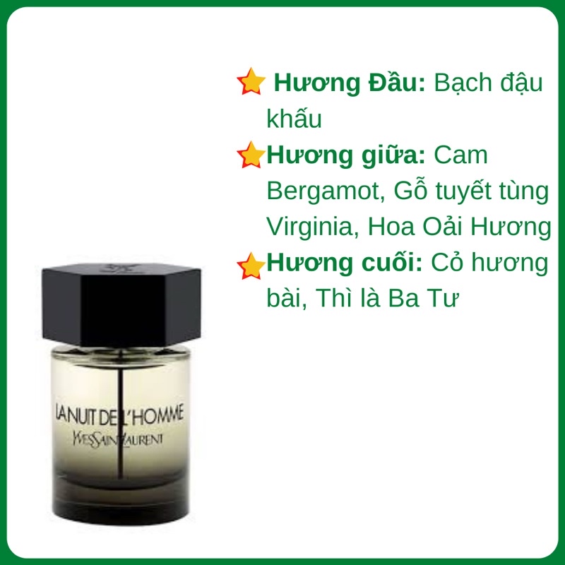 Nước Hoa Nam La Nuit L’homme Men EDT chiết 2ml,5ml,10ml,20ml chính hãng