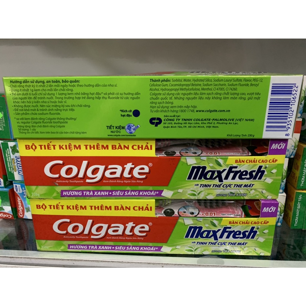 Kem đánh răng Colgate Maxfresh trà xanh 230g Tặng bàn chải lông tơ