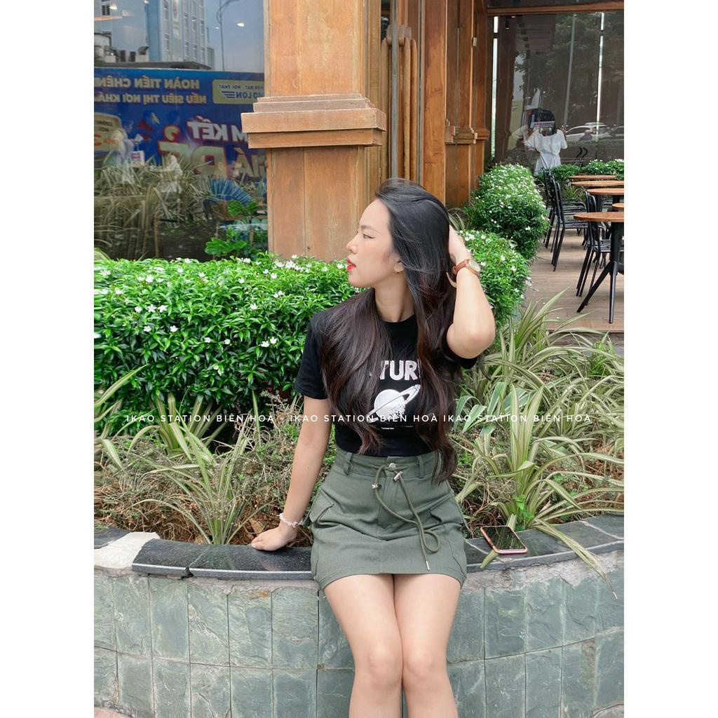 Chân Váy Ngắn Chữ A IKAO STATION Chân Váy Kaki Túi Hộp Cạp Cao Cá Tính Thời Trang