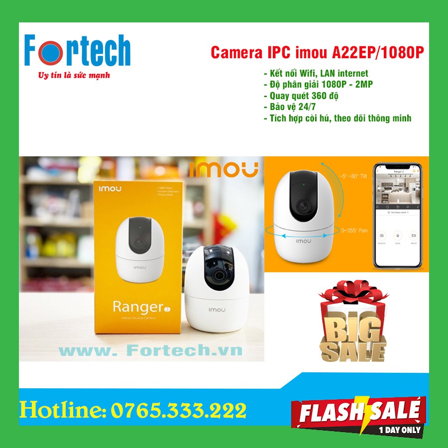 Camera IPC IMOU A22EP FULL HD 1080P, Quay quét 360 độ.