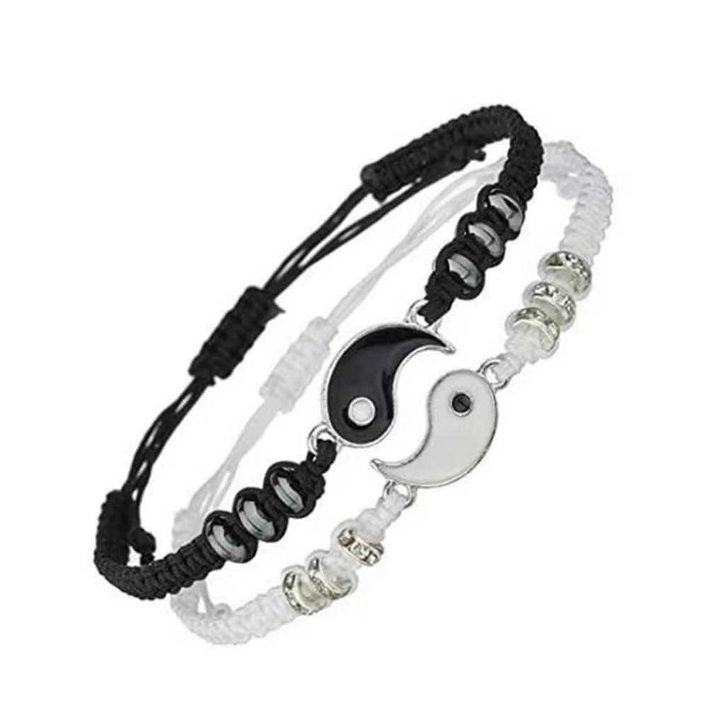 Vòng Tay Dây Bện Mặt Âm Dương Yin Yang 2 Mảnh