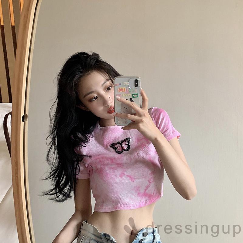 [Mã FAMAYWA giảm 10K đơn 50K] Áo thun ôm thêu hình bướm màu loang thời trang dành cho nữ | BigBuy360 - bigbuy360.vn