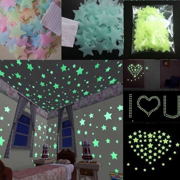 Ngôi sao dạ quang 💕FREESHIP💕 Gói 100 cái ngôi sao phát sáng dán tường trang trí phòng ngủ