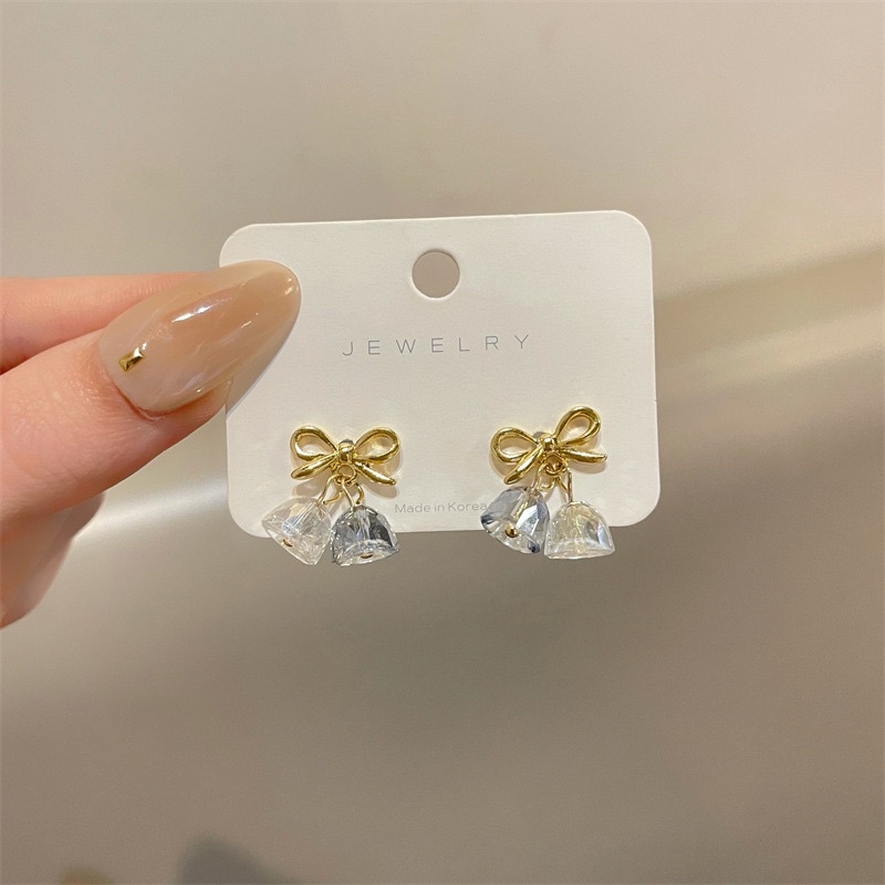 Bông tai vintage hình nơ đính đá pha lê phong cách tiểu thư dịu dàng, khuyên tai vintage BT13