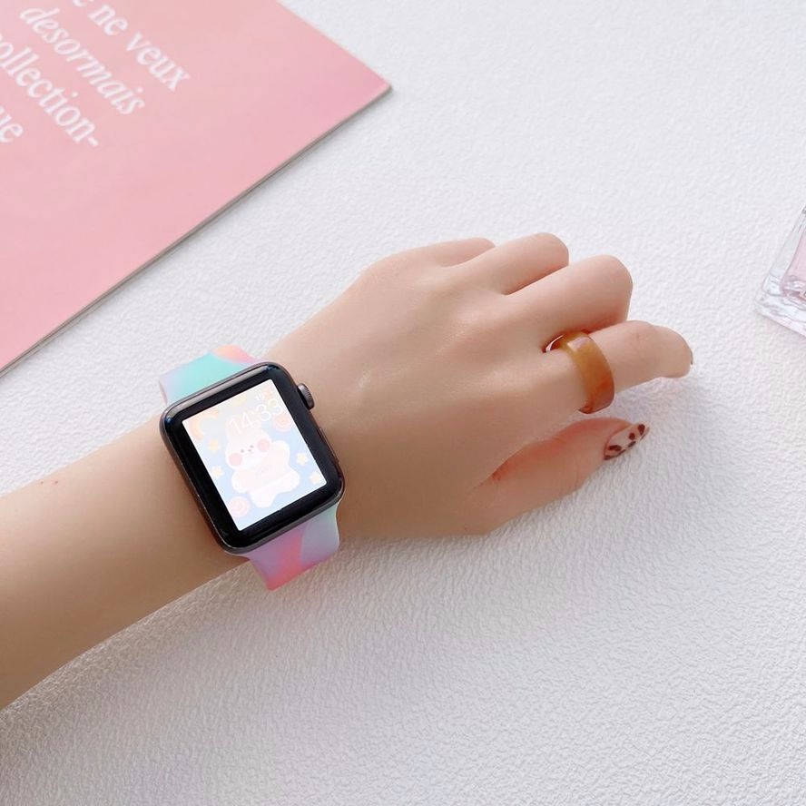 Dây đeo mềm màu gradient thích hợp cho đồng hồ thông minh Apple Watch 41mm 45mm 40mm 44mm 38mm 42mm