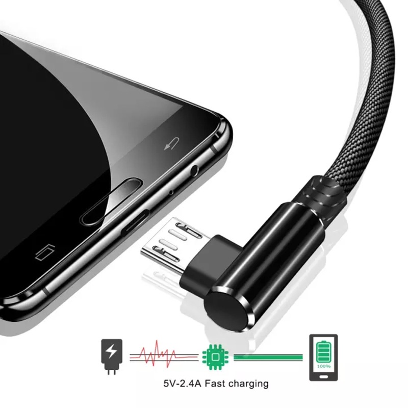 Cáp sạc nhanh USB góc 90 độ 2.4A cho điện thoại thông minh Samsung S7 Xiaomi Android