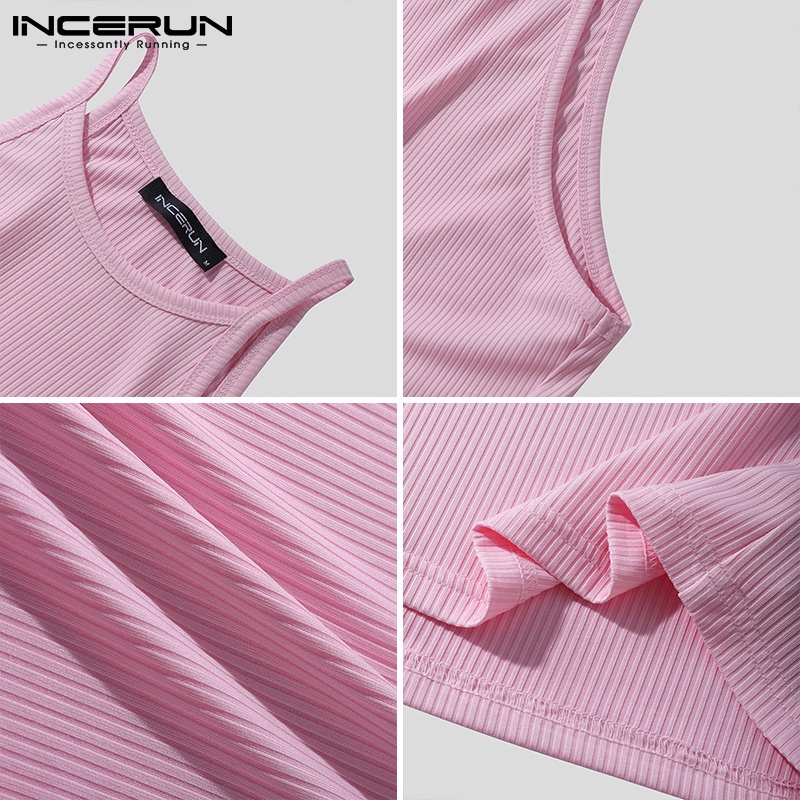 Áo tanktop INCERUN dệt kim hai dây ôm dáng màu trơn không tay mùa hè cho nam