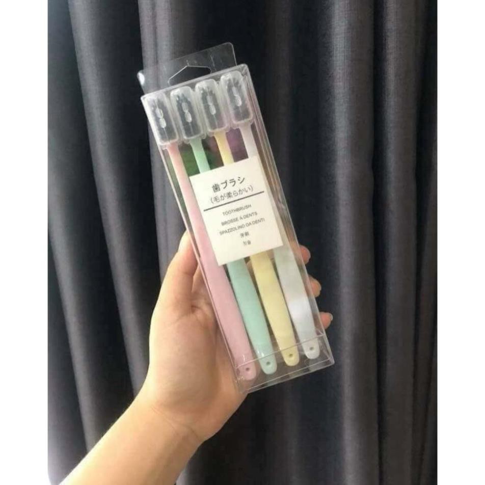 Set 4 bàn chải đánh răng than tre lúa mạch Muji hàng xuất Nhật.