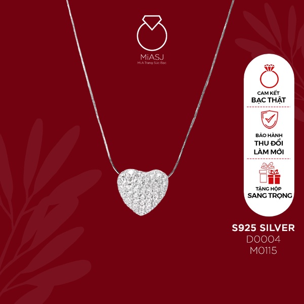 Dây chuyền nữ bạc Ý S925 MiASJ mặt đá CZ hình tim cao cấp siêu sáng M0016/M0115/M0015