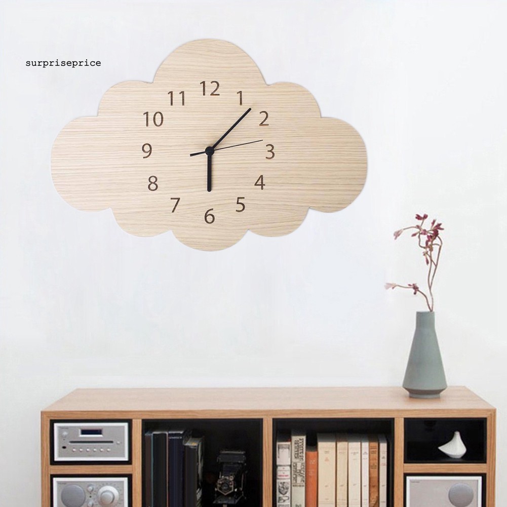 Đồng hồ treo tường trang trí hình đám mây bằng gỗ dễ thương trang trí không gian