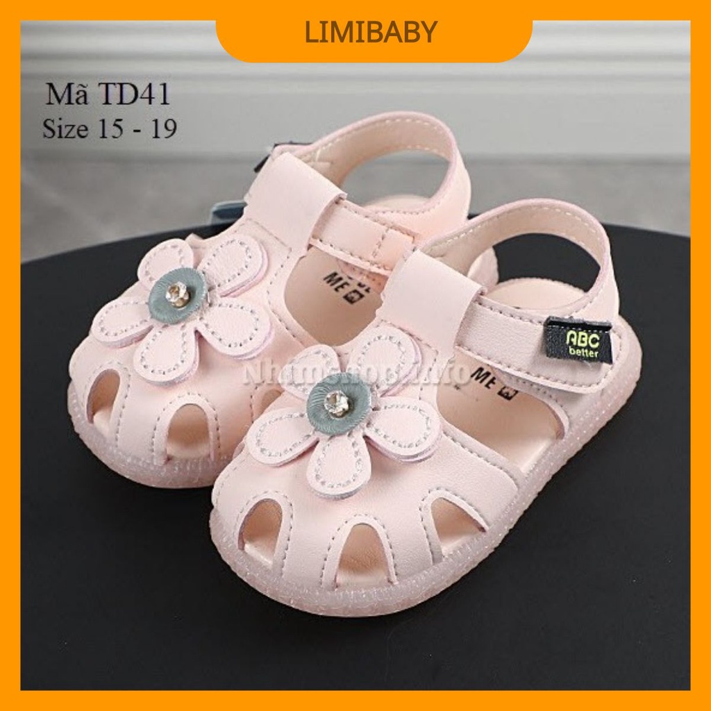 Giày sandal tập đi cho bé gái gắn hoa thời trang đế chống trơn TD41 (Size cho bé 6 - 24 tháng)