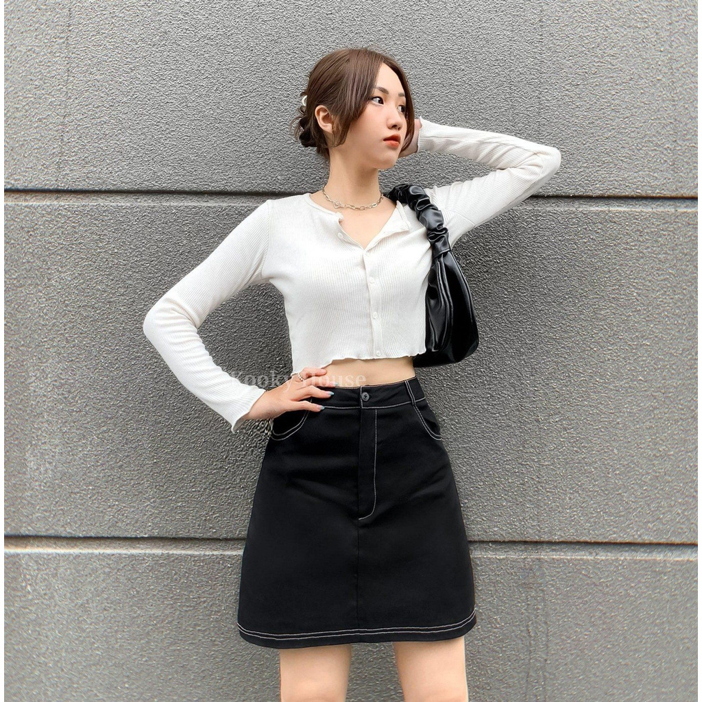KOOKY HOUSE - ANNIE SKIRT - Chân váy kaki chữ A phối chỉ nổi cực xinh | BigBuy360 - bigbuy360.vn