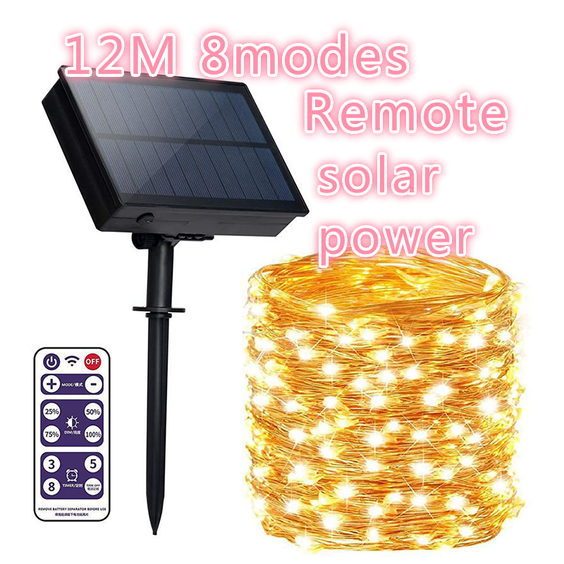 LED solar outdoor light fariy lights 12M 100LED 8modes remote waterproof string light for garden new year christmas gift