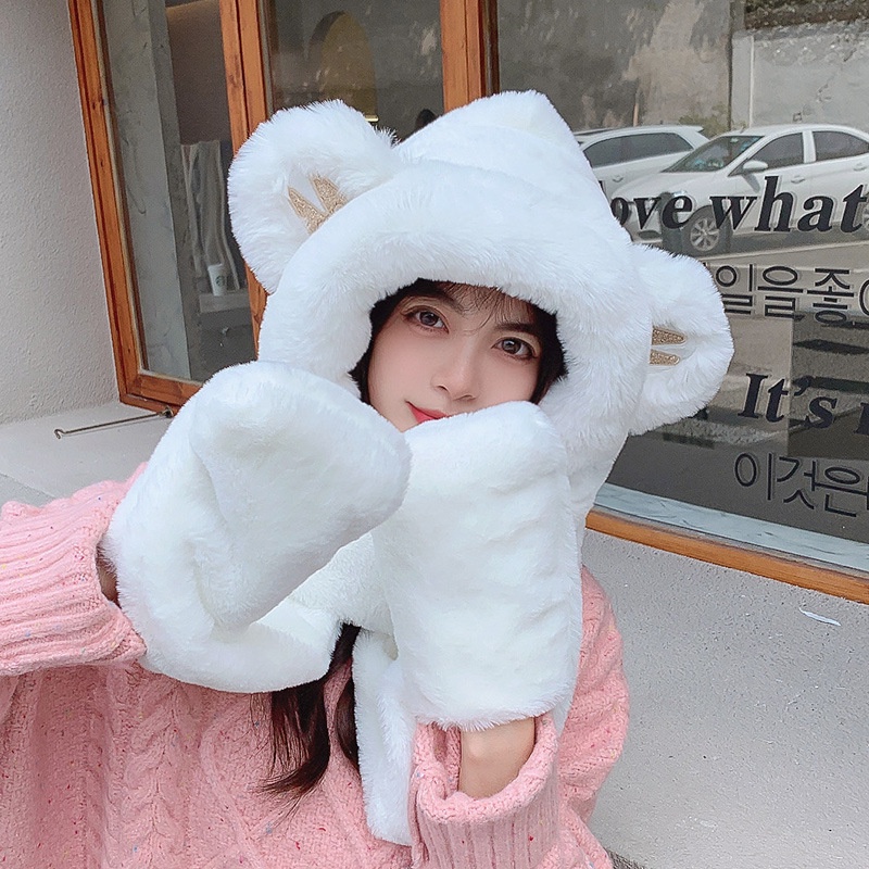 Mũ trùm đầu tích hợp khăn choàng giữ ấm tay thời trang mùa đông 2021 cho nữ