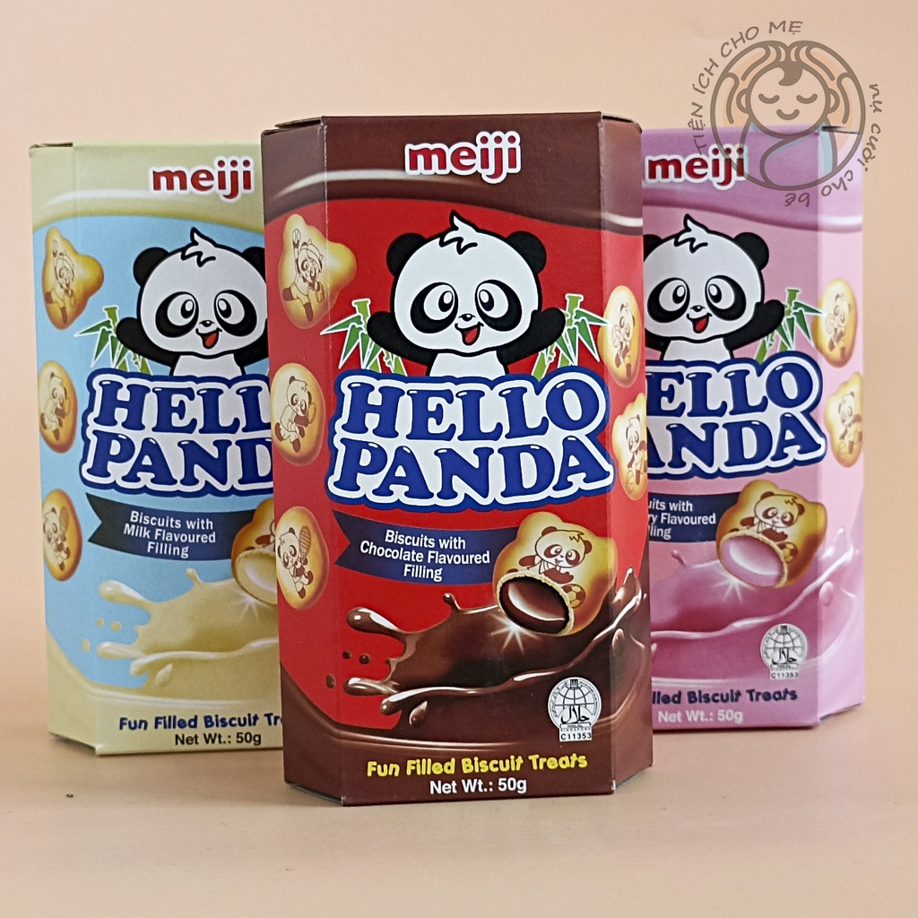 Bánh gấu nhân kem Hello Panda Meiji, bánh quy nhân kem Nhật Bản hộp 50g vị sữa/ dâu/ chocolate