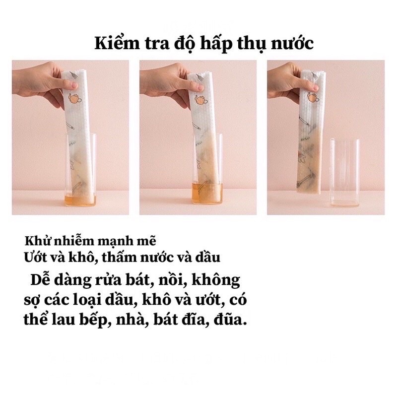 Cuộn Khăn Lau Bếp Đa Năng Bằng Vải Không Dệt ANHOME Màu Trắng Hoạ Tiết Có Thể Giặt Tái Sử Dụng Được