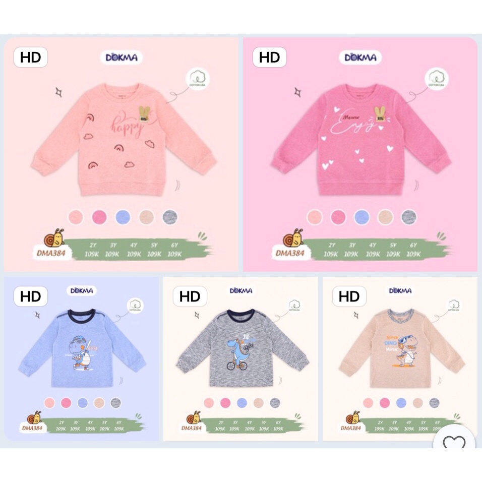 💥 Áo dài tay dày 2-6 tuổi chất cotton cực mịn mặc thu đông và đông Dokma Voi.kids DMA384