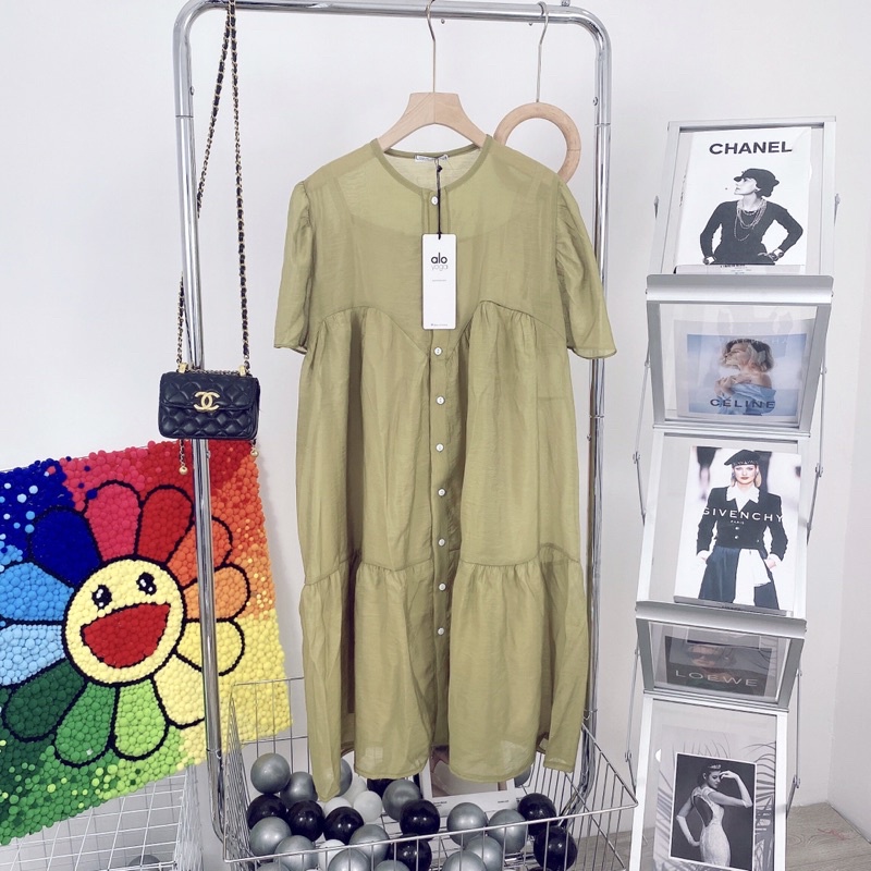 Váy đũi xanh cốm bèo tầng siêu hot hit bầu bí bon chen thoả mái