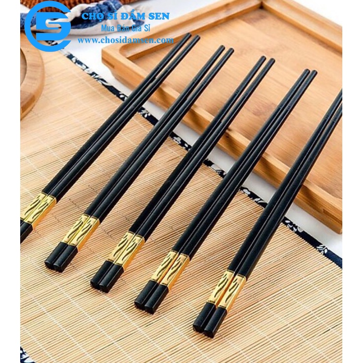 [HÀNG CAO CẤP]Bộ 10 đôi Đũa mạ vàng cao cấp, đũa quốc Chống Trơn-Chống Trượt-Chống Mốc-bền màu G314-Dua-Vang