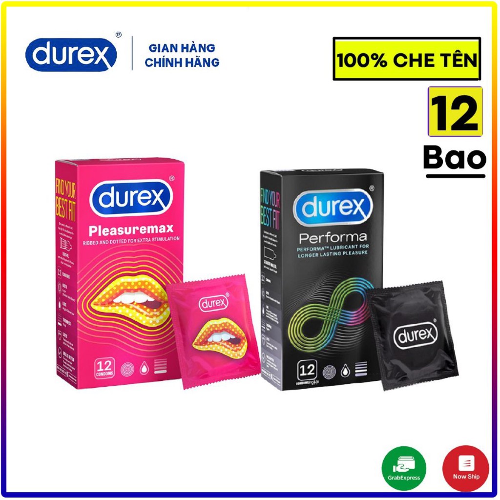 COMBO 12 bao cao su gân gai Durex Pleasuremax + 12 bao cao su kéo dài thời gian Durex Performa