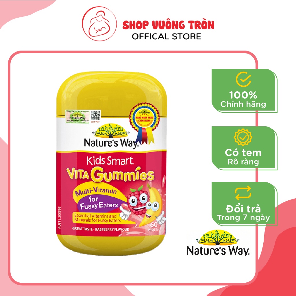 Kẹo Dẻo Cho Bé Nature's Way Kids Smart Vita Gummies Multi Vitamin for Fussy Eaters Kích Thích Ăn Ngon 60 Viên