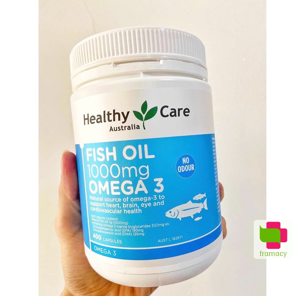 Dầu cá Healthy Care Fish Oil Omega 3 1000mg, Úc (400v) bổ sung DHA cho người từ 6 tuổi trở lên