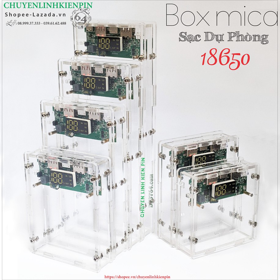 Box sạc dự phòng mica trong suốt mạch sạc nhanh QC 3.0 PIN 18650 ( BL64_250 )