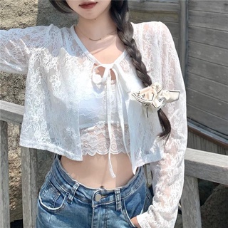 Áo Khoác Ren Cardigan Mỏng Tay Dài Chống Nắng Mùa Hè Cho Nữ