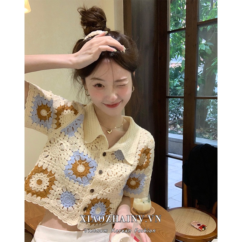 Áo cardigan dệt kim XIAOZHAINV cổ polo dáng rộng phong cách ngọt ngào nhẹ nhàng thời trang mùa hè cho nữ
