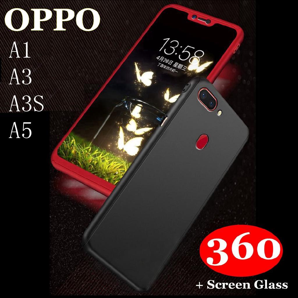 Ốp điện thoại OPPO A1/A3/A3S/A5 nhựa cứng có kính cường lực với nhiều màu sắc để lựa chọn