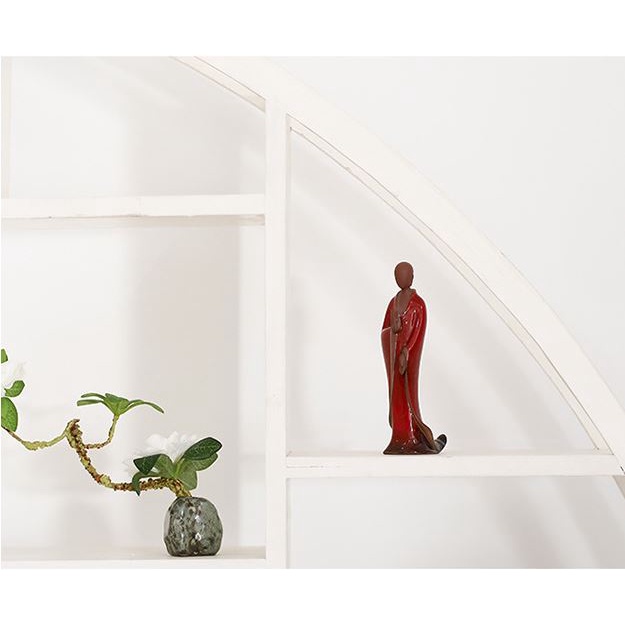 Tượng Nhà Sư Đứng Thủ Ấn - Tượng Trang Trí Chất liệu Gốm Men Đỏ - Trắng Cao Cấp