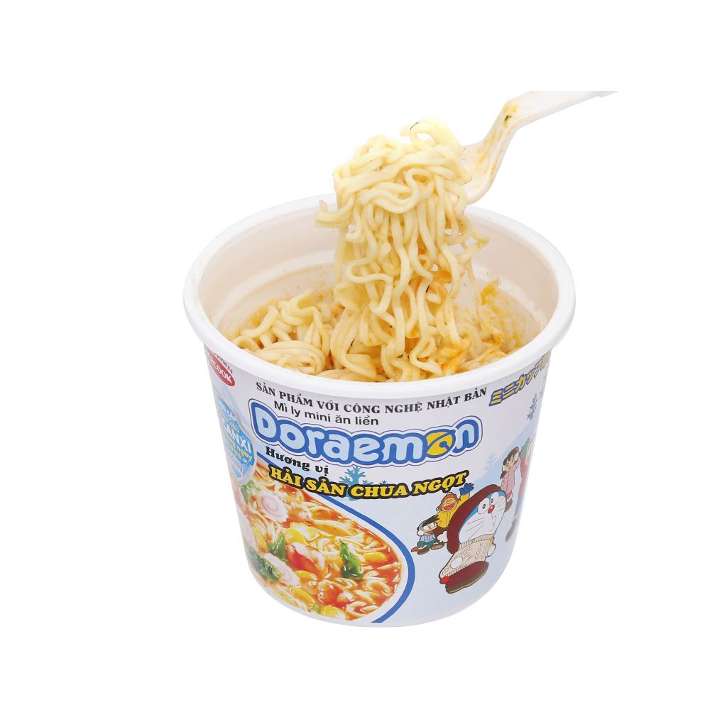 Thùng 12 ly mì ăn liền Doraemon vị hàu sữa phô mai/ hải sản chua ngọt 48g