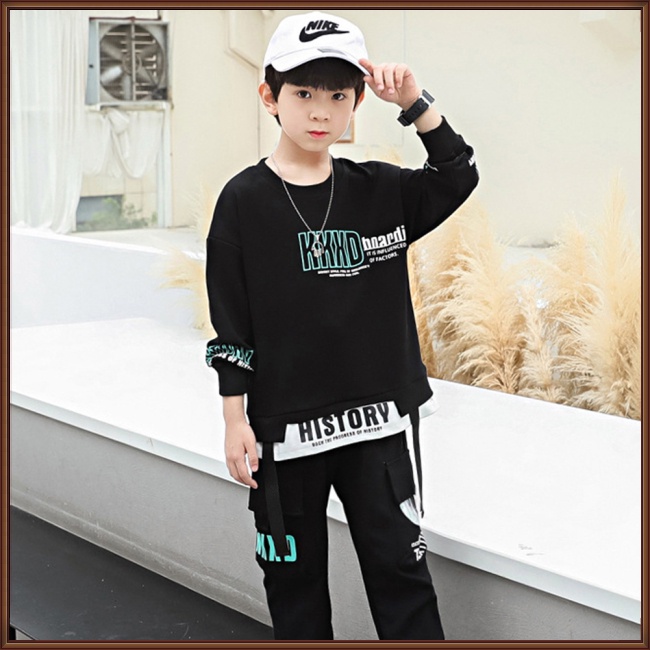 Set Đồ Thể Thao 2 Món Gồm Áo Sweater Tay Dài Cổ Tròn In Chữ Và Quần Dài Cho Bé Trai 4-10 Tuổi